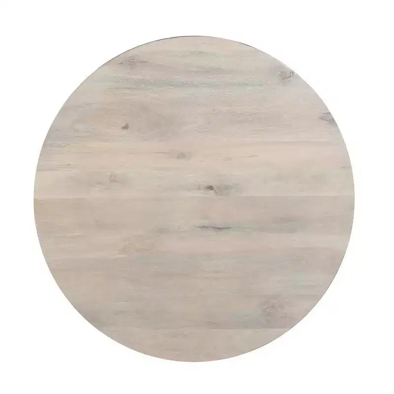 Table basse ronde de 37 pouces, de forme tambour fabriquée à la main avec rangement, en bois de manguier blanc délavé