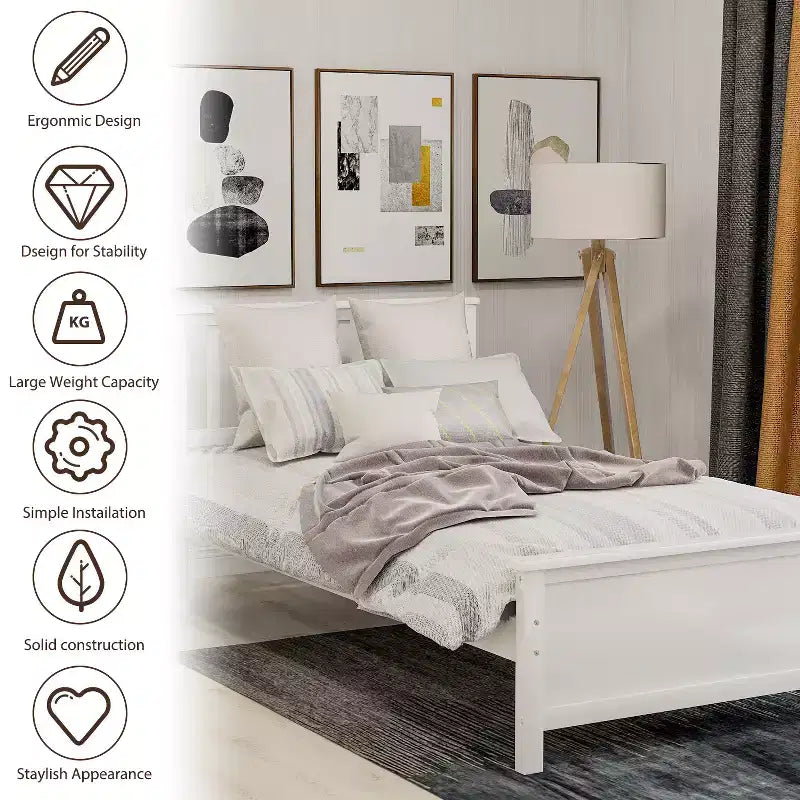 Lit plateforme en bois double avec tête de lit, pied de lit et support à lattes en bois, noyer
