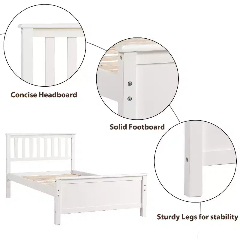 Lit plateforme en bois double avec tête de lit, pied de lit et support à lattes en bois, noyer