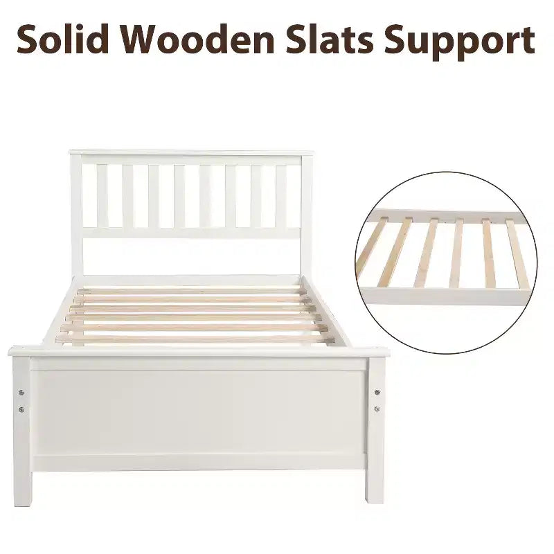 Lit plateforme en bois double avec tête de lit, pied de lit et support à lattes en bois, noyer