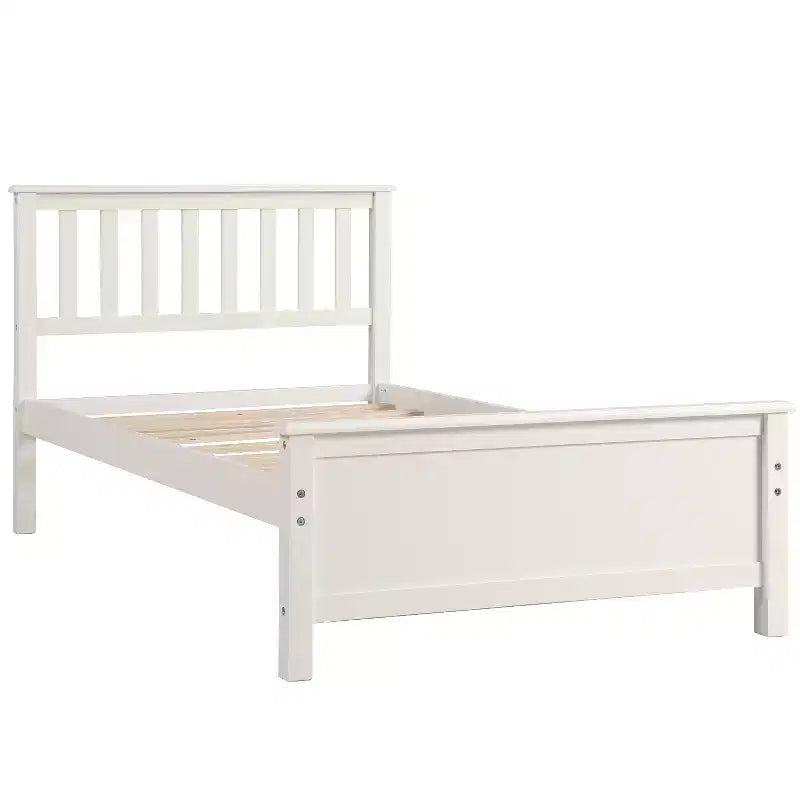 Lit plateforme en bois double avec tête de lit, pied de lit et support à lattes en bois, noyer