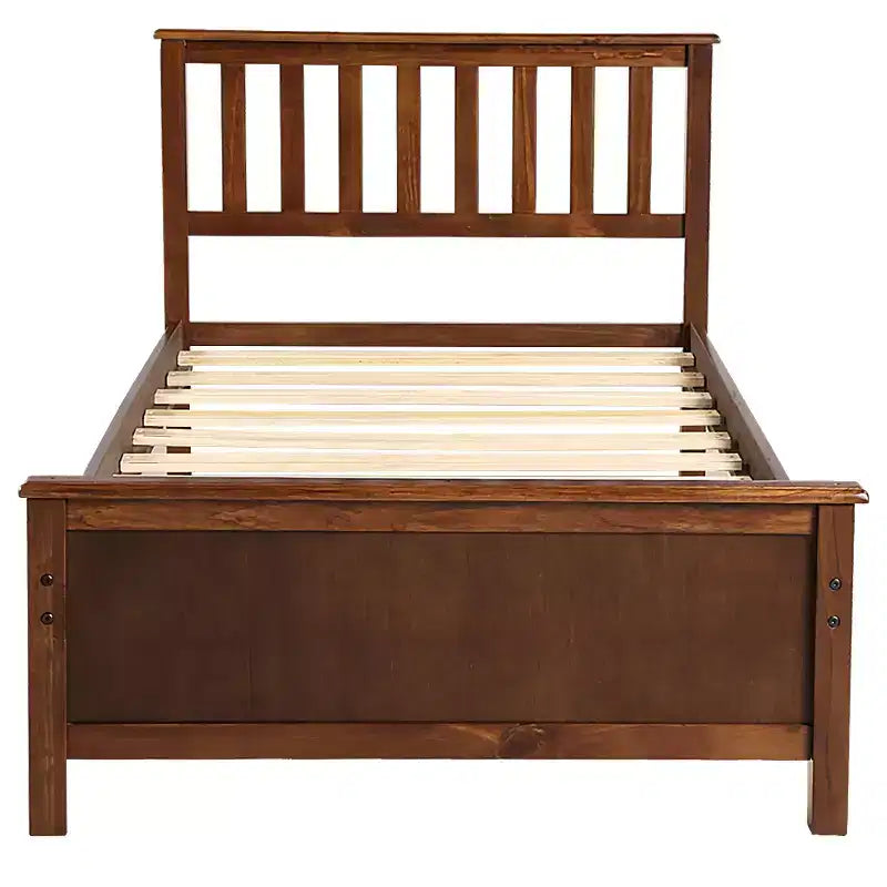 Lit plateforme en bois double avec tête de lit, pied de lit et support à lattes en bois, noyer