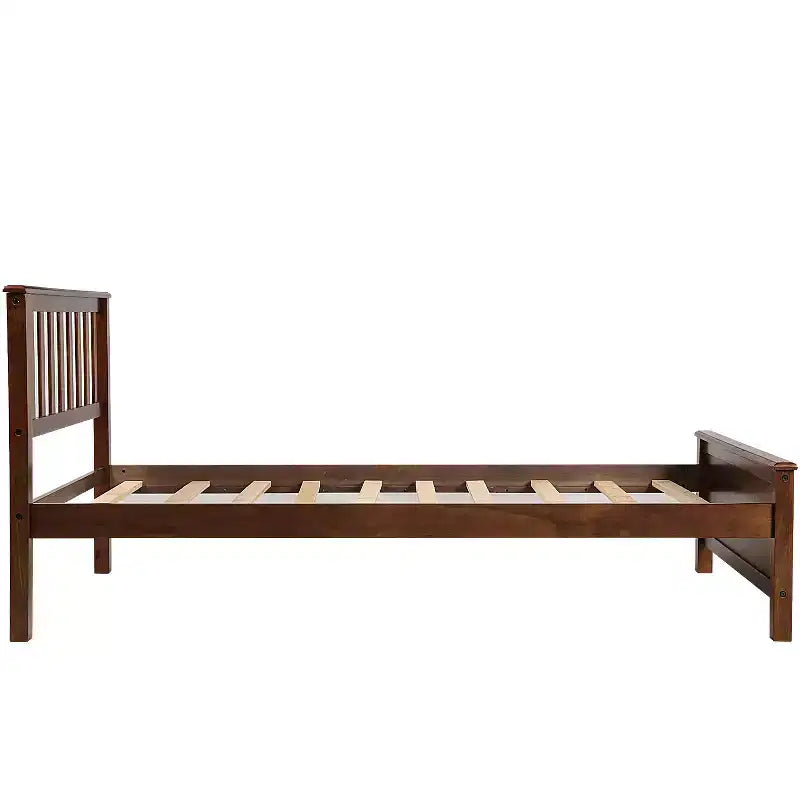 Lit plateforme en bois double avec tête de lit, pied de lit et support à lattes en bois, noyer