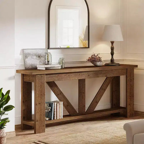 Console de 2 niveaux en bois massif, table d'entrée extra longue de 180 cm, table de canapé derrière le canapé pour le salon, le couloir, le vestibule