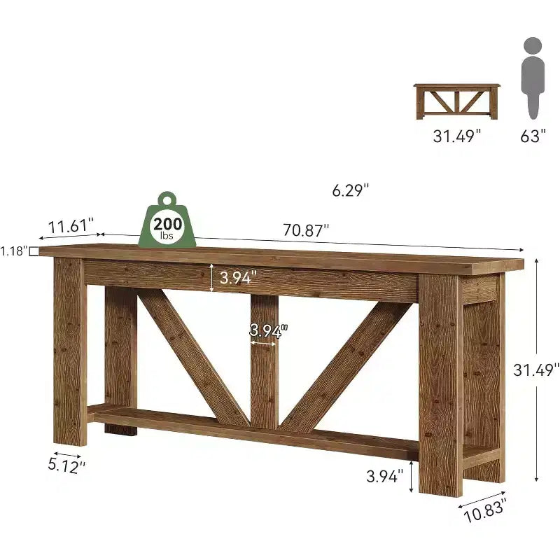 Console de 2 niveaux en bois massif, table d'entrée extra longue de 180 cm, table de canapé derrière le canapé pour le salon, le couloir, le vestibule