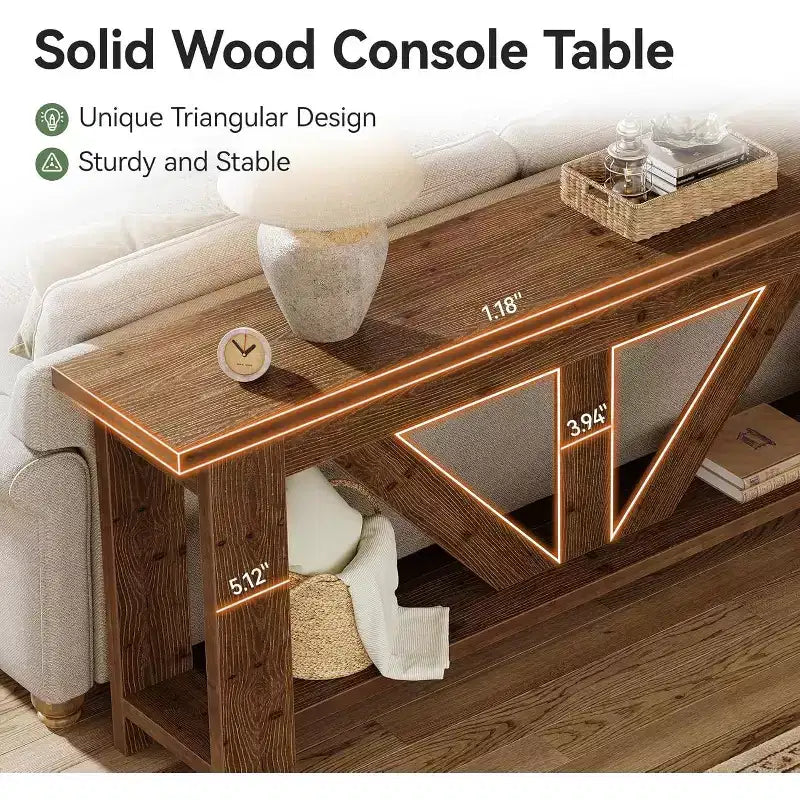 Console de 2 niveaux en bois massif, table d'entrée extra longue de 180 cm, table de canapé derrière le canapé pour le salon, le couloir, le vestibule