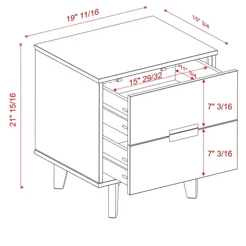 Table de chevet Mid-Century Moderne en bois massif à 2 tiroirs avec poignées découpées – Noyer