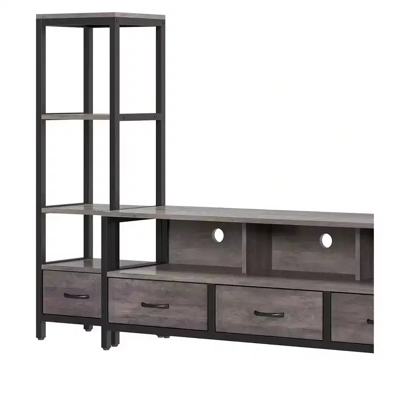 Meuble TV LED pour téléviseur de 65 pouces, meuble de rangement avec étagères à 4 niveaux et prises de courant, meuble console TV pour salon