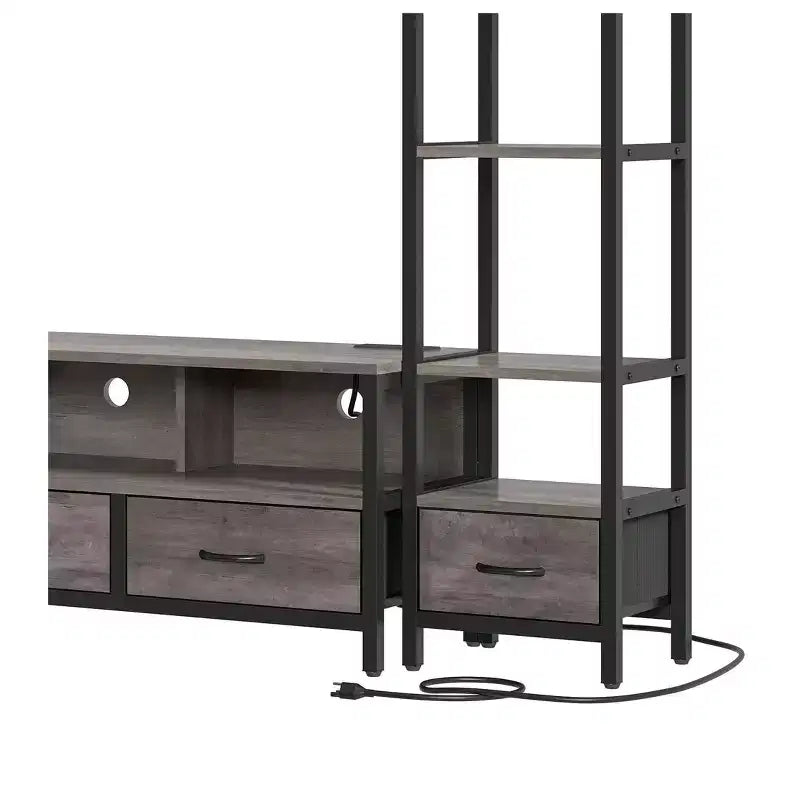 Meuble TV LED pour téléviseur de 65 pouces, meuble de rangement avec étagères à 4 niveaux et prises de courant, meuble console TV pour salon
