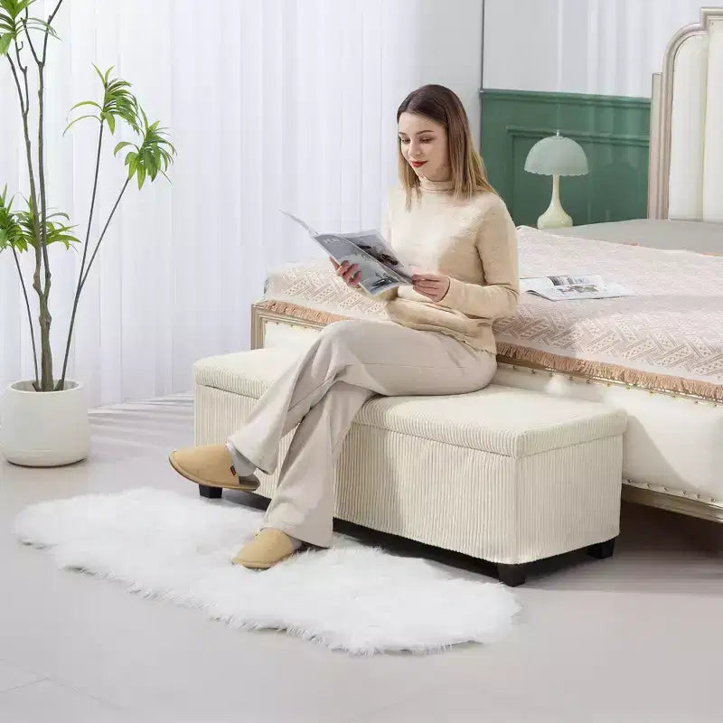 Banc ottoman de rangement de 119,4 cm, repose-pieds avec pieds, bout de lit, coffre de rangement en velours côtelé pour salon