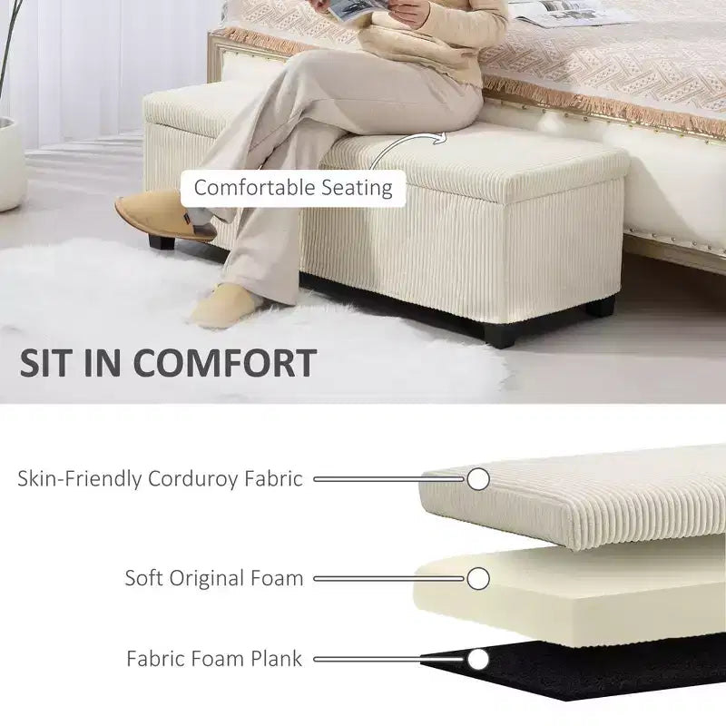 Banc ottoman de rangement de 119,4 cm, repose-pieds avec pieds, bout de lit, coffre de rangement en velours côtelé pour salon