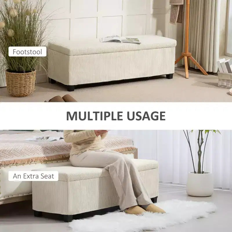 Banc ottoman de rangement de 119,4 cm, repose-pieds avec pieds, bout de lit, coffre de rangement en velours côtelé pour salon