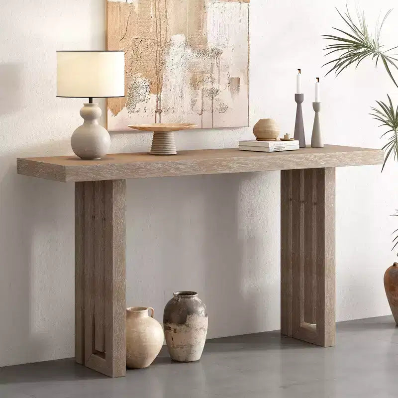 Clihome Modern Entryway Oak Veneer Console Table with Sculpted Sides, with Spacious Top for Living Room