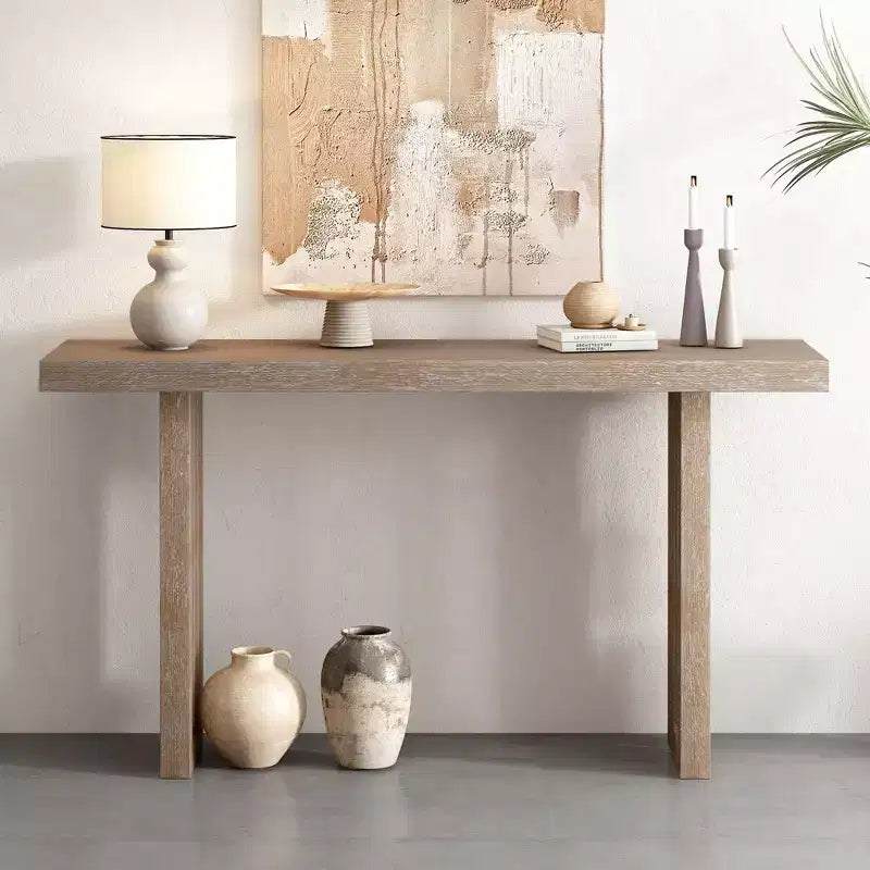 Console moderne pour entrée, placage en chêne, côtés sculptés, avec plateau spacieux pour salon