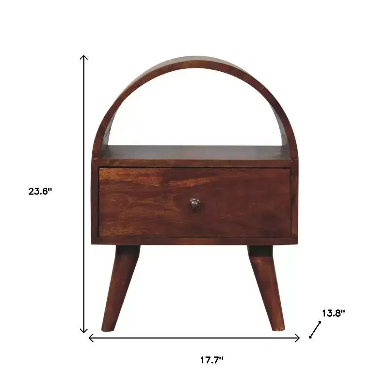 Table de nuit ovale en bois massif de châtaignier avec un tiroir