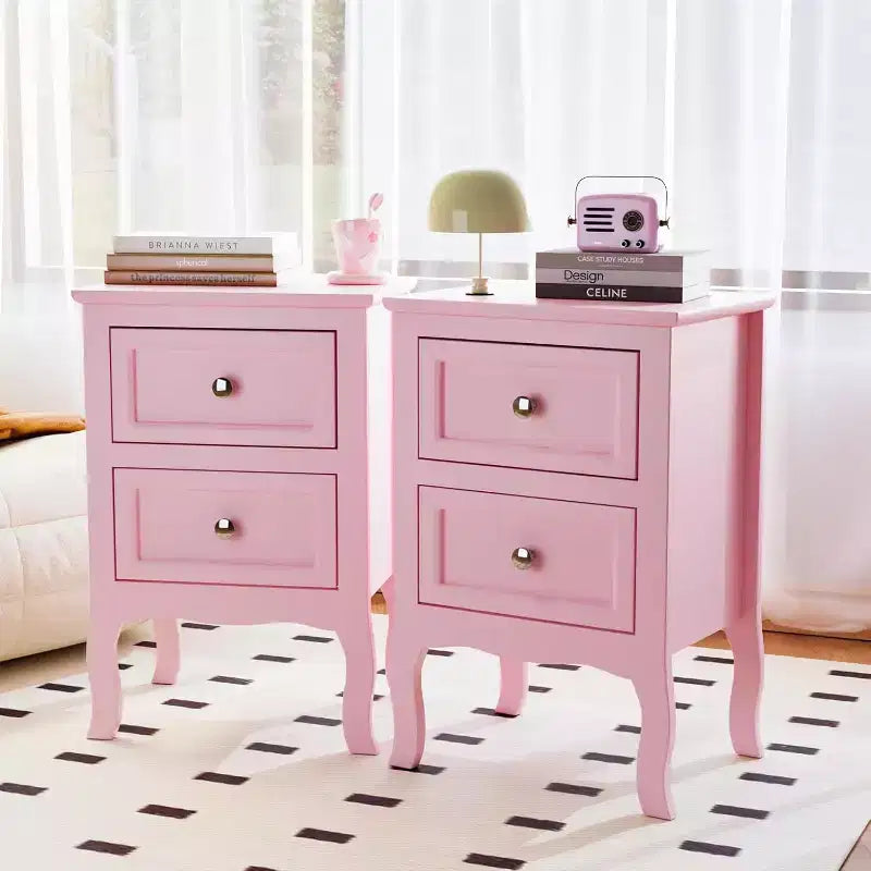 Bonnlo Nightstand Set of 2, Nightstands with 2 Drawers, Bed Side Table/Night Stand, Pink Nightstand