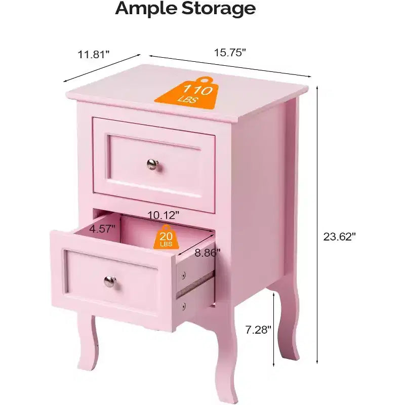 Table de chevet, tables de chevet avec 2 tiroirs, table de chevet/table de nuit, table de chevet rose