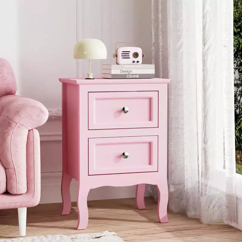 Table de chevet, tables de chevet avec 2 tiroirs, table de chevet/table de nuit, table de chevet rose