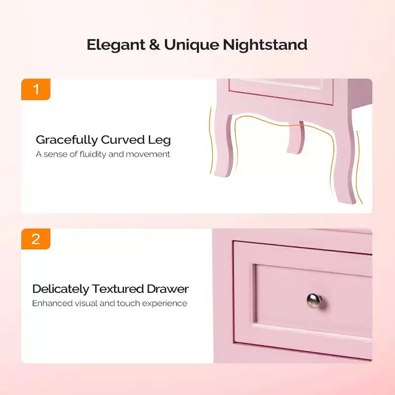 Table de chevet, tables de chevet avec 2 tiroirs, table de chevet/table de nuit, table de chevet rose