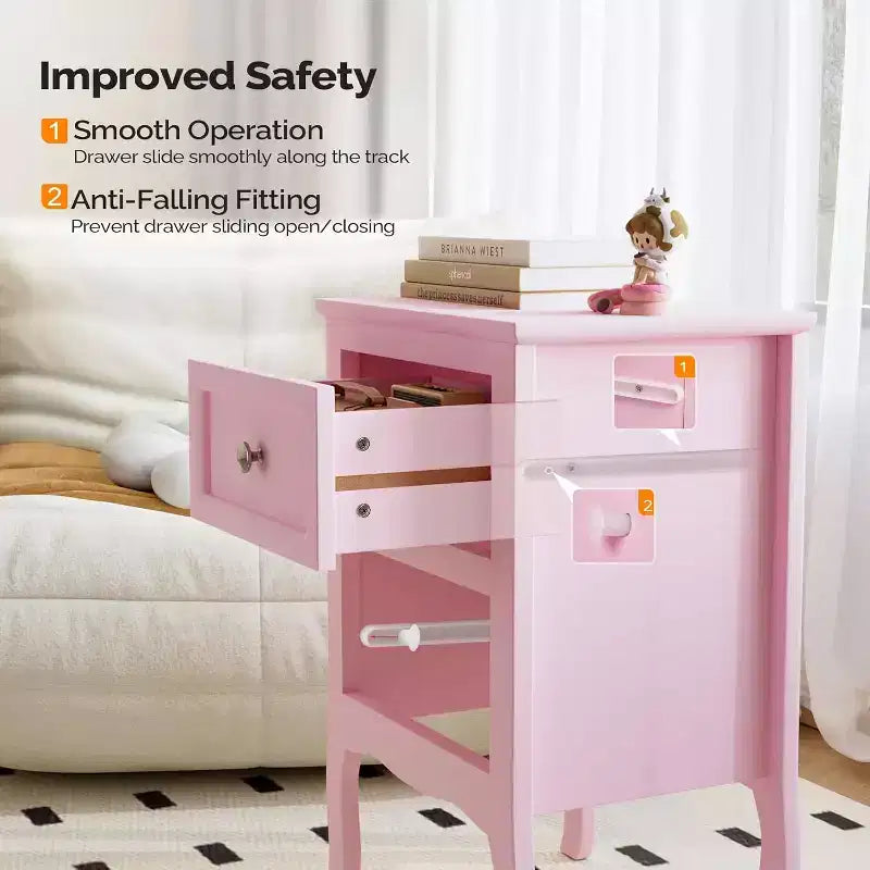 Table de chevet, tables de chevet avec 2 tiroirs, table de chevet/table de nuit, table de chevet rose