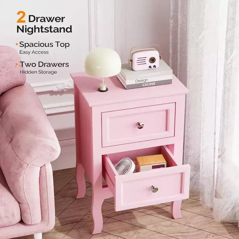Table de chevet, tables de chevet avec 2 tiroirs, table de chevet/table de nuit, table de chevet rose