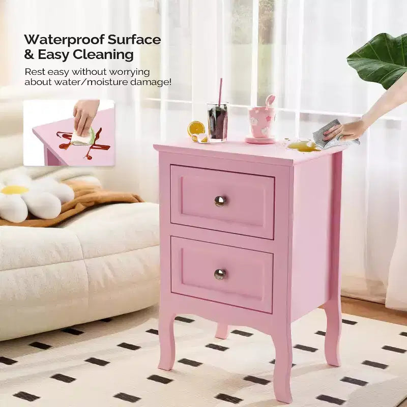 Table de chevet, tables de chevet avec 2 tiroirs, table de chevet/table de nuit, table de chevet rose