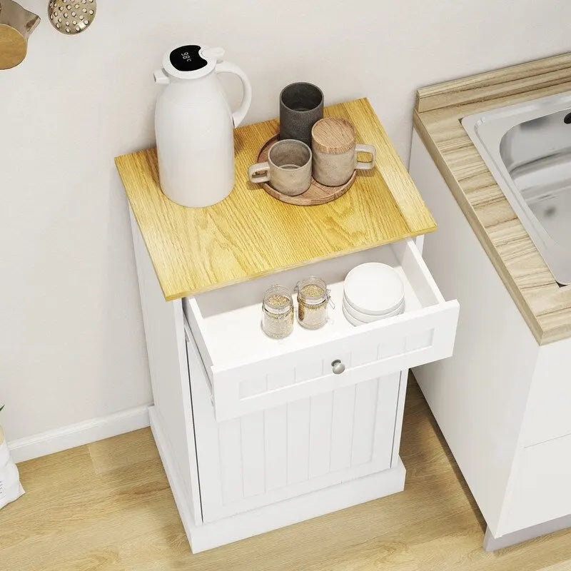 1 Drawers and 1-Compartment Tilt-Out Trash Cabinet Kitchen Trash Cabinet