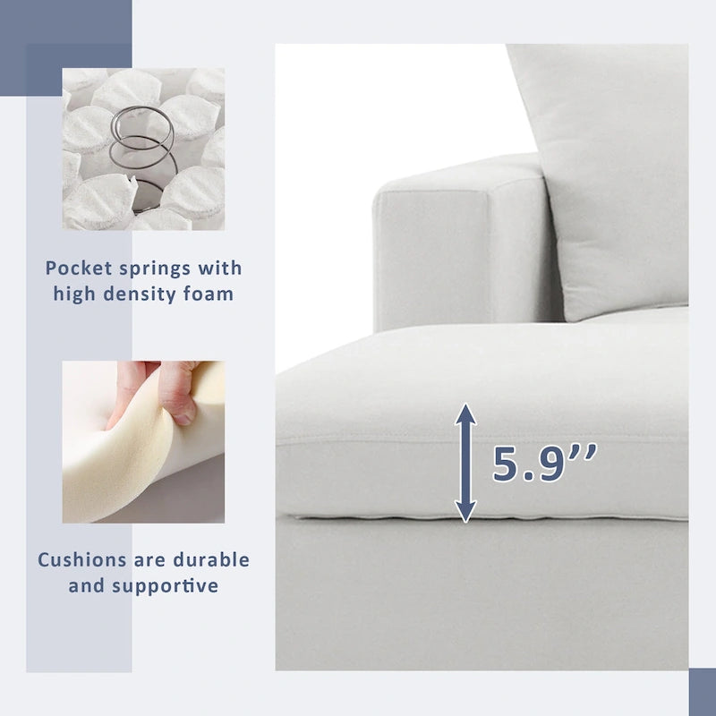 101 L-Shaped Cloud Sectional Sofa with Ottoman & Pocket Springs