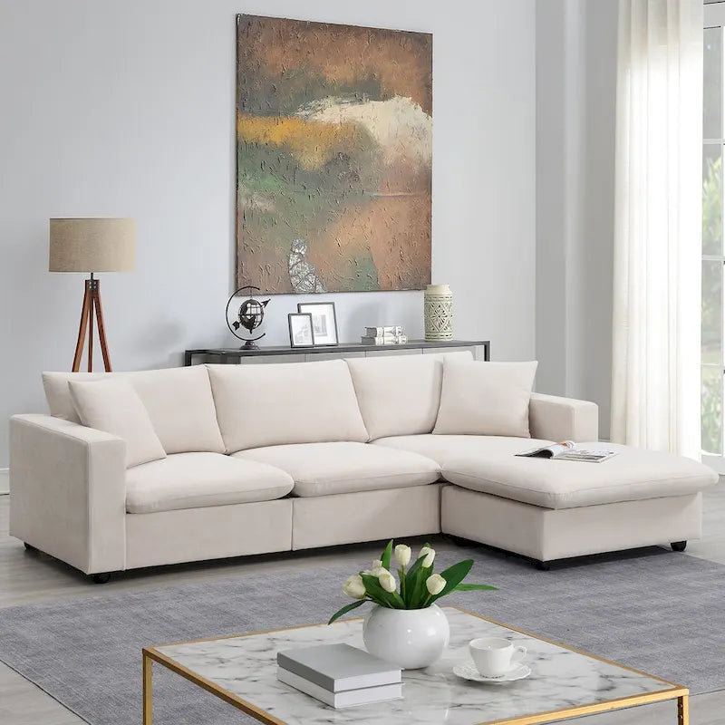 101 L-Shaped Cloud Sectional Sofa with Ottoman & Pocket Springs