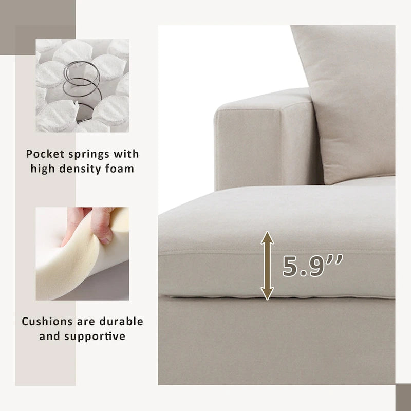 101 L-Shaped Cloud Sectional Sofa with Ottoman & Pocket Springs