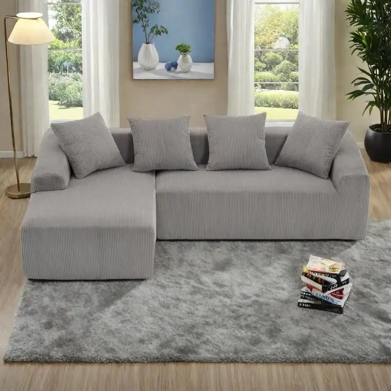 101.6 Corduroy L-Shaped Sectional Sofa with Chaise Lounge and 4 Pillows