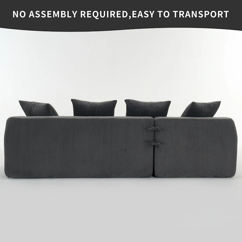 101.6 Corduroy L-Shaped Sectional Sofa with Chaise Lounge and 4 Pillows