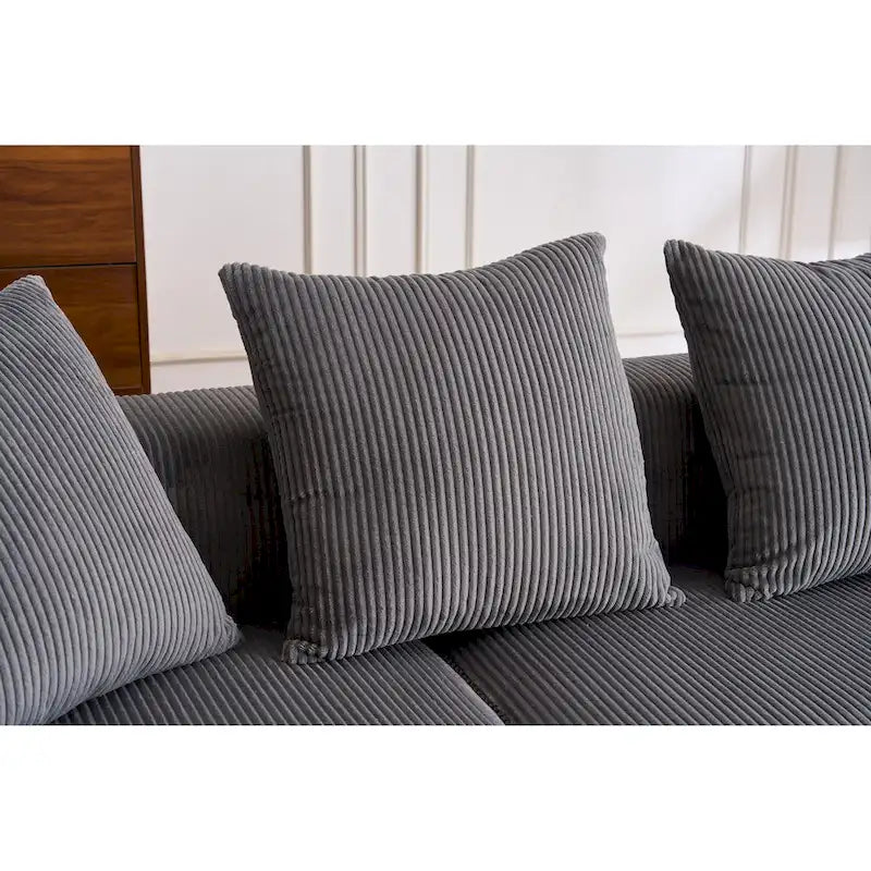 101.6 Corduroy L-Shaped Sectional Sofa with Chaise Lounge and 4 Pillows