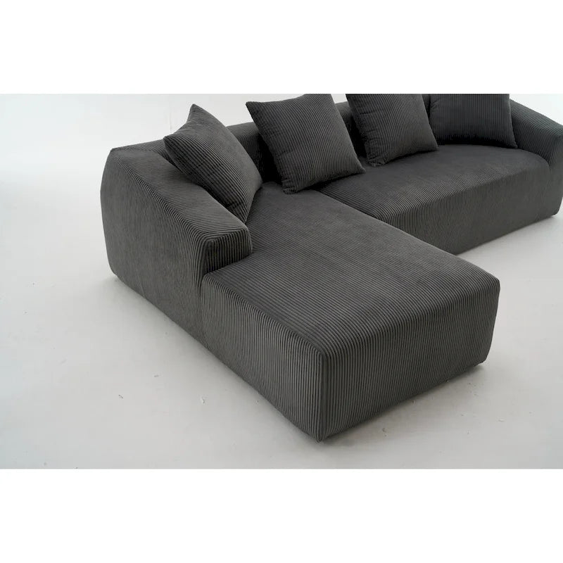 101.6 Corduroy L-Shaped Sectional Sofa with Chaise Lounge and 4 Pillows
