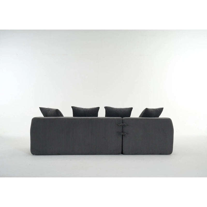 101.6 Corduroy L-Shaped Sectional Sofa with Chaise Lounge and 4 Pillows