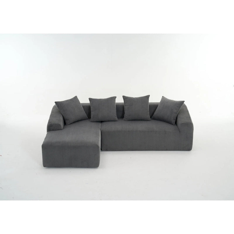 101.6 Corduroy L-Shaped Sectional Sofa with Chaise Lounge and 4 Pillows