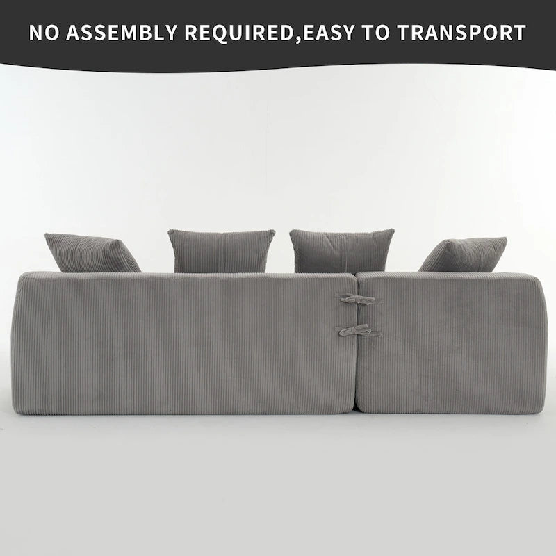 101.6 Corduroy L-Shaped Sectional Sofa with Chaise Lounge and 4 Pillows