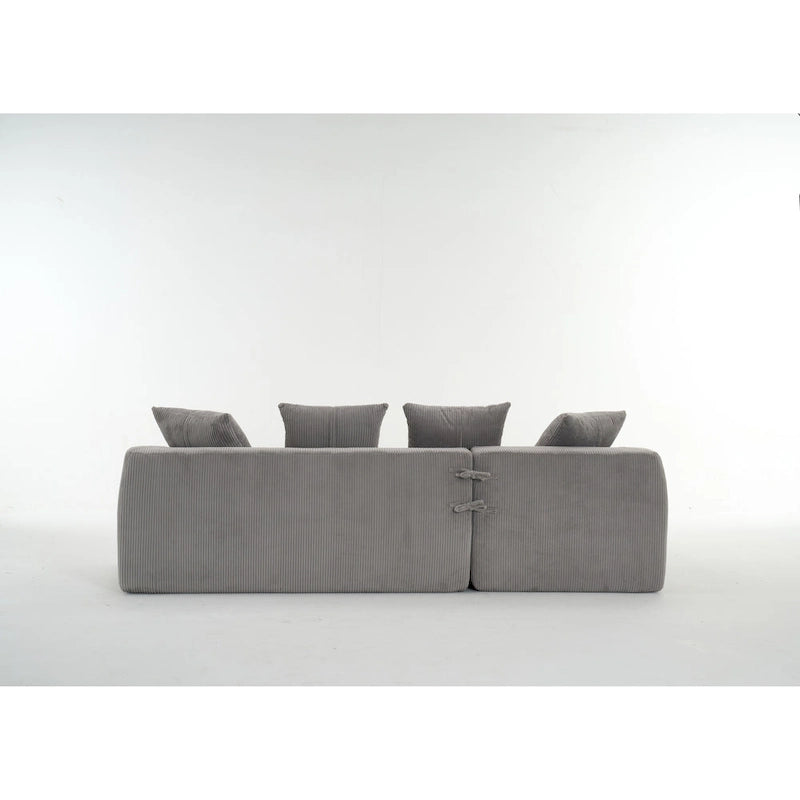 101.6 Corduroy L-Shaped Sectional Sofa with Chaise Lounge and 4 Pillows