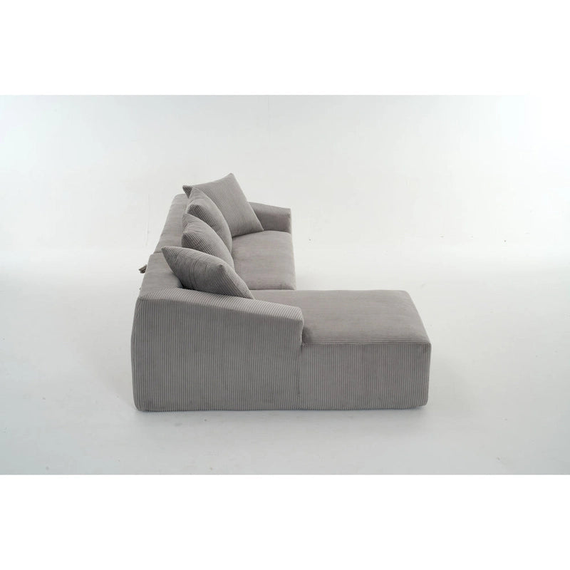 101.6 Corduroy L-Shaped Sectional Sofa with Chaise Lounge and 4 Pillows