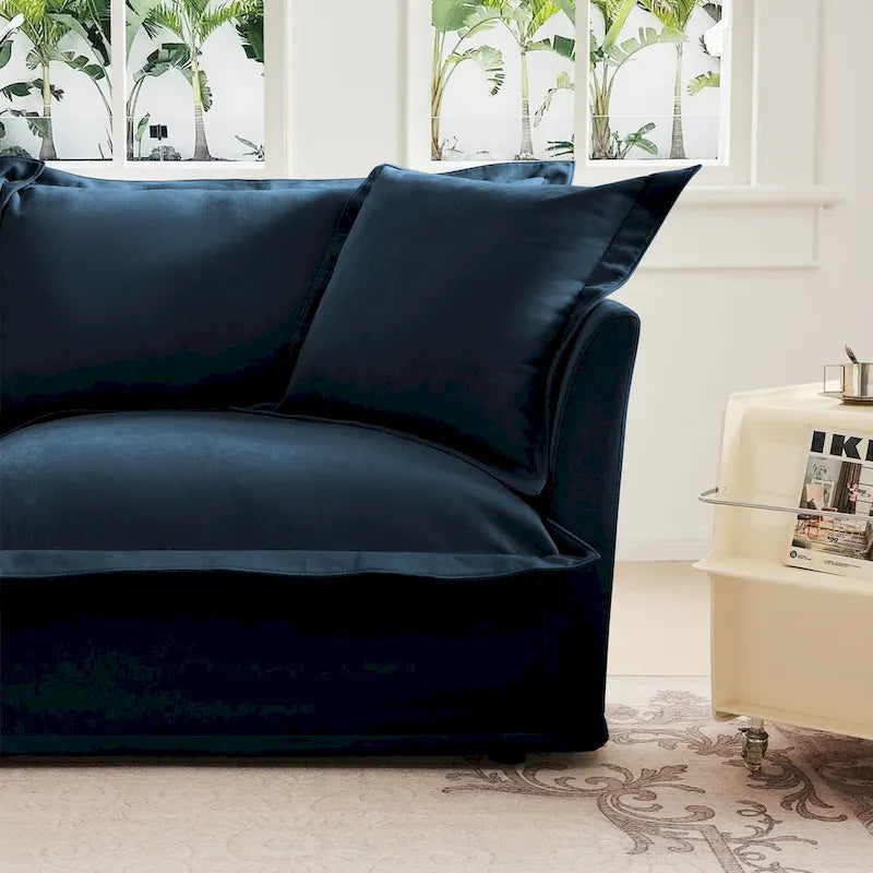 120 Chenille 3-Seater Sofa Set with 3 Ottomans, Sleeper Function & Removable Slipcovers