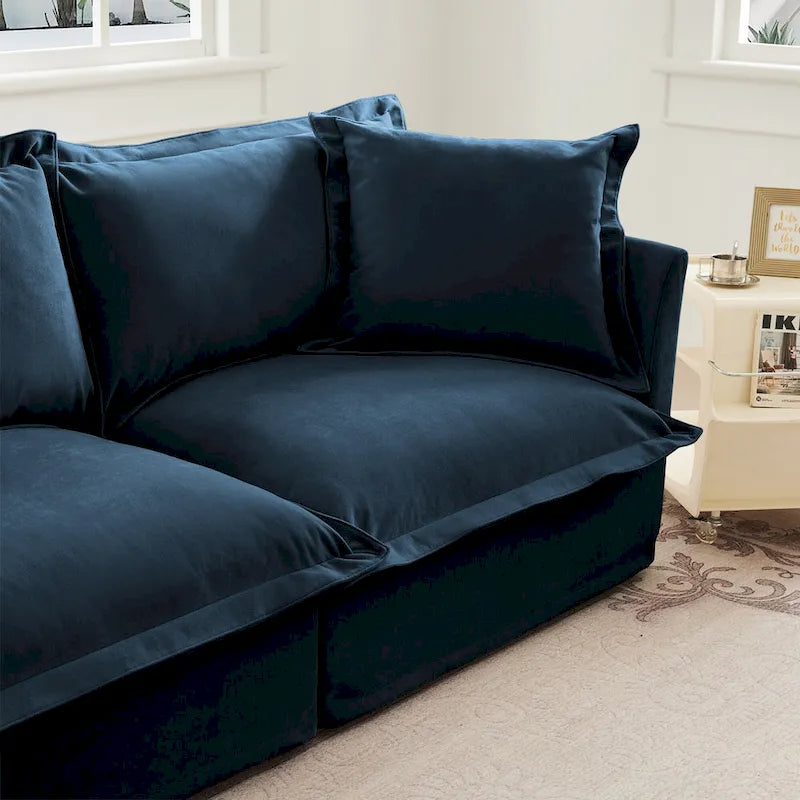 120 Chenille 3-Seater Sofa Set with 3 Ottomans, Sleeper Function & Removable Slipcovers