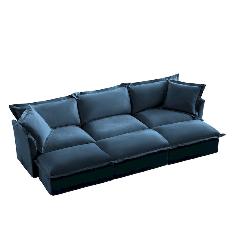 120 Chenille 3-Seater Sofa Set with 3 Ottomans, Sleeper Function & Removable Slipcovers