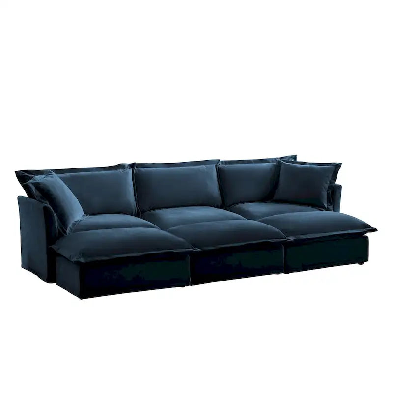 120 Chenille 3-Seater Sofa Set with 3 Ottomans, Sleeper Function & Removable Slipcovers