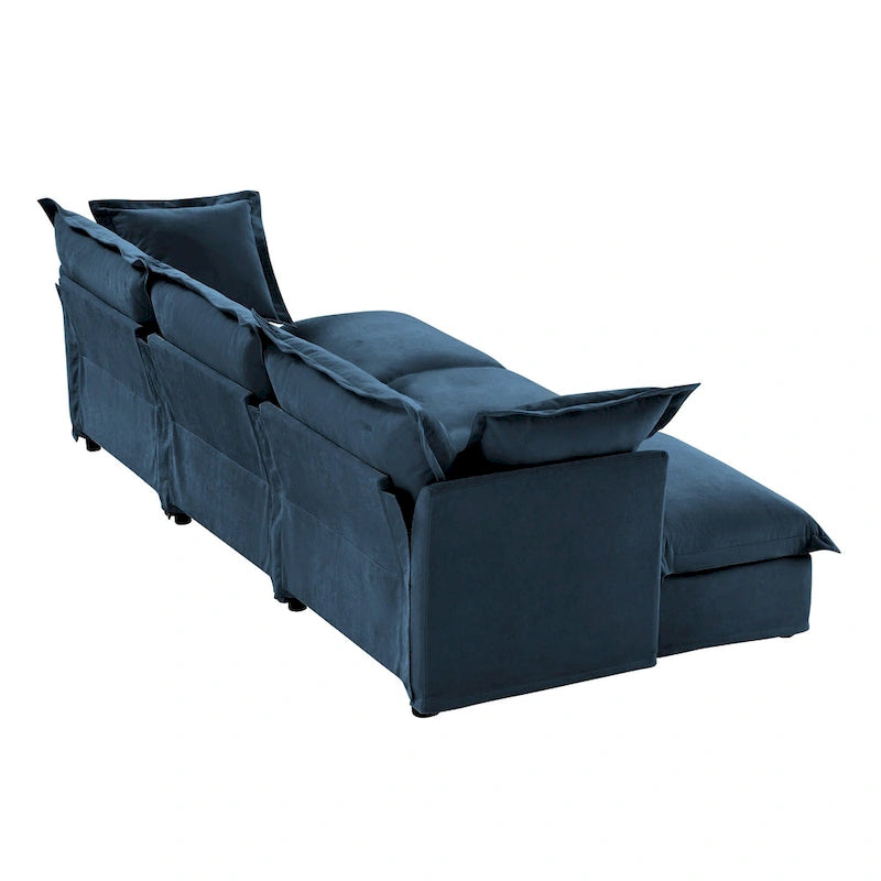 120 Chenille 3-Seater Sofa Set with 3 Ottomans, Sleeper Function & Removable Slipcovers
