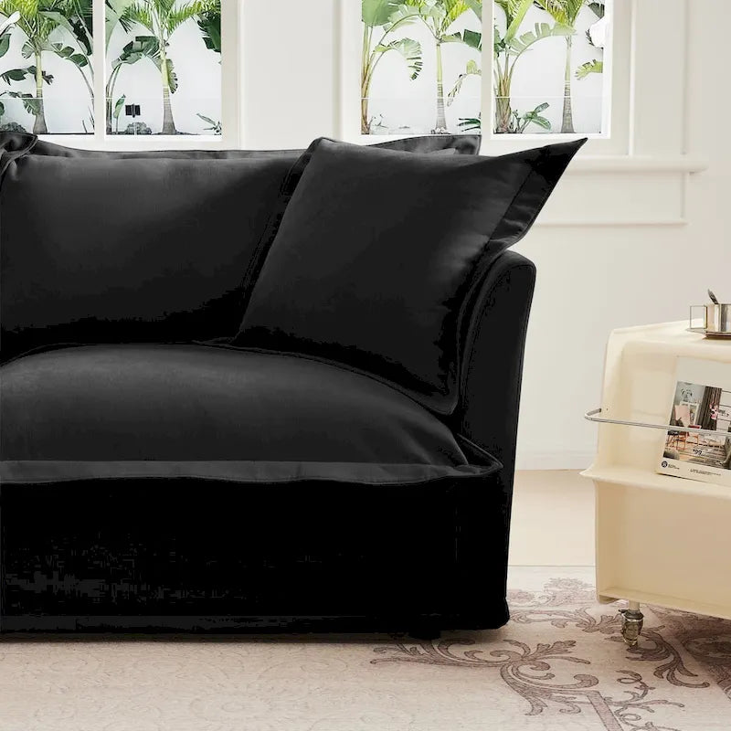 120 Chenille 3-Seater Sofa Set with 3 Ottomans, Sleeper Function & Removable Slipcovers