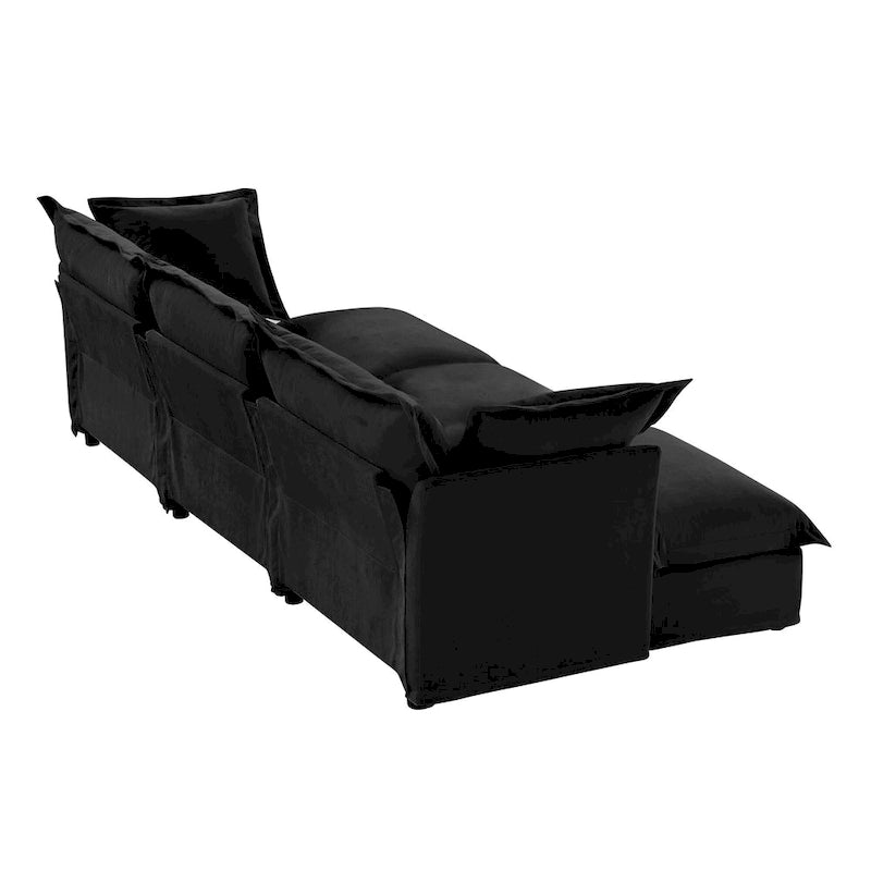120 Chenille 3-Seater Sofa Set with 3 Ottomans, Sleeper Function & Removable Slipcovers