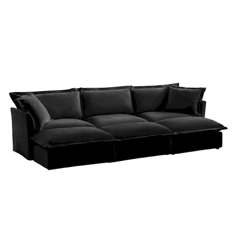 120 Chenille 3-Seater Sofa Set with 3 Ottomans, Sleeper Function & Removable Slipcovers