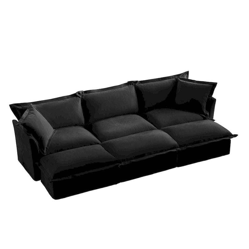 120 Chenille 3-Seater Sofa Set with 3 Ottomans, Sleeper Function & Removable Slipcovers