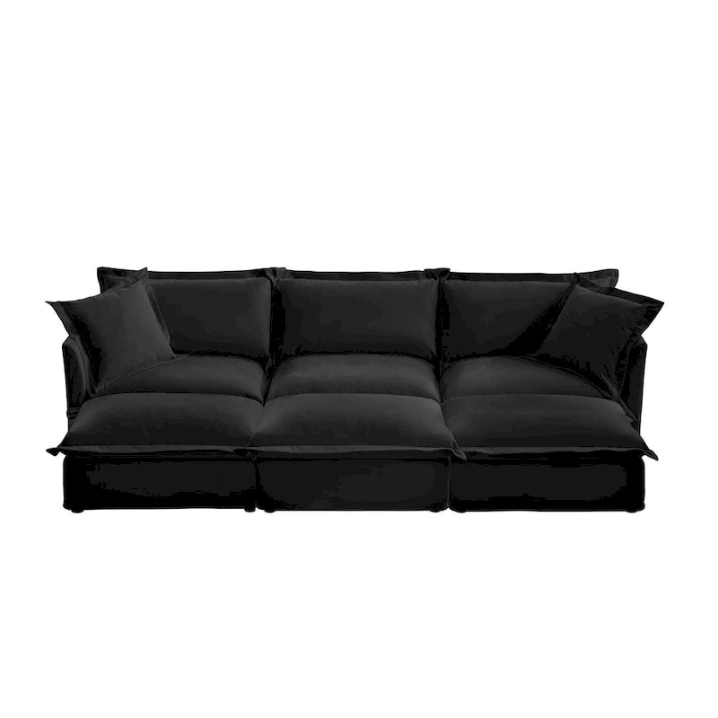 120 Chenille 3-Seater Sofa Set with 3 Ottomans, Sleeper Function & Removable Slipcovers
