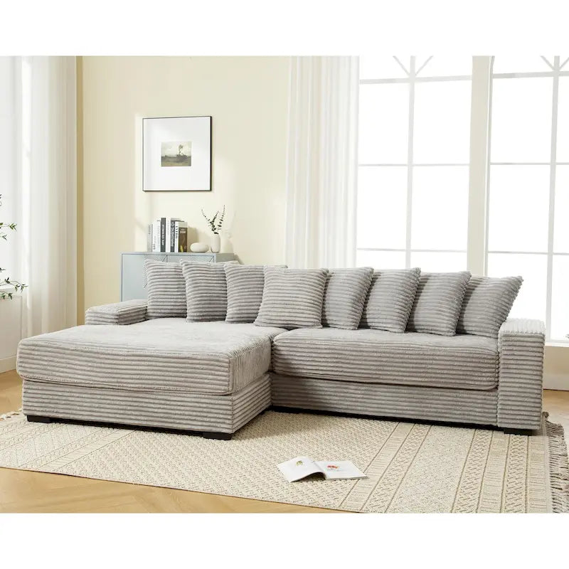 111 Corduroy L-Shaped Sectional Sofa with Oversized Left Chaise